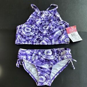 Kanu Surf UPF 50+ Groovy Halter top bikini set,tie die,tie knot at hip